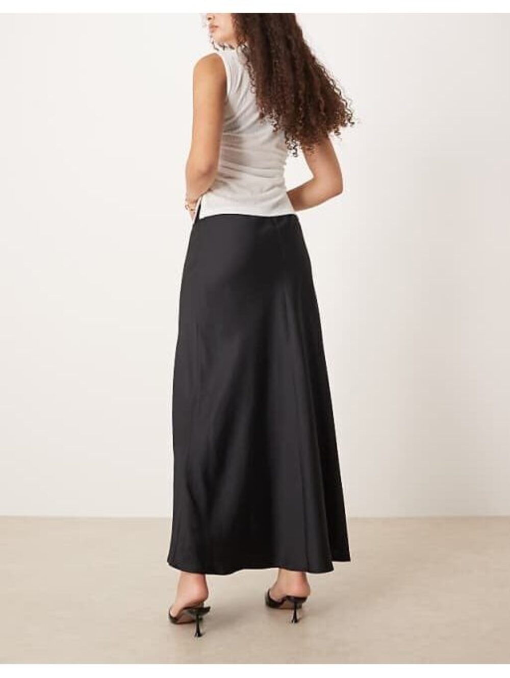 A&F Black High Rise Black Satin Maxi Skirt S